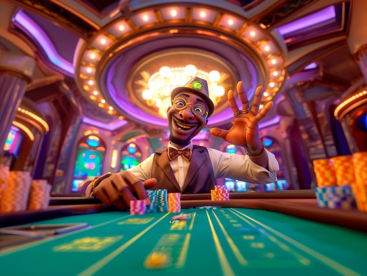 Live dealer croupier in HD studio setting managing American Roulette wheel during active session